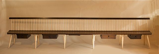 walnut, ash, modern, mid century, windsor bench, settee